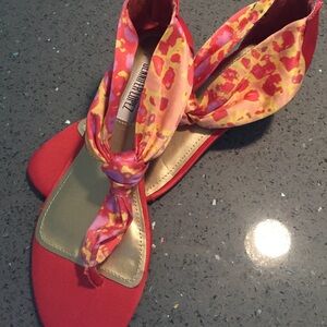 Jennifer Lopez Red Floral Scarf Tie Sandals